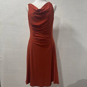 Jones Wear Dress  size10 Women Front  Ruched BRT ORANGE Cowl Neck Layered